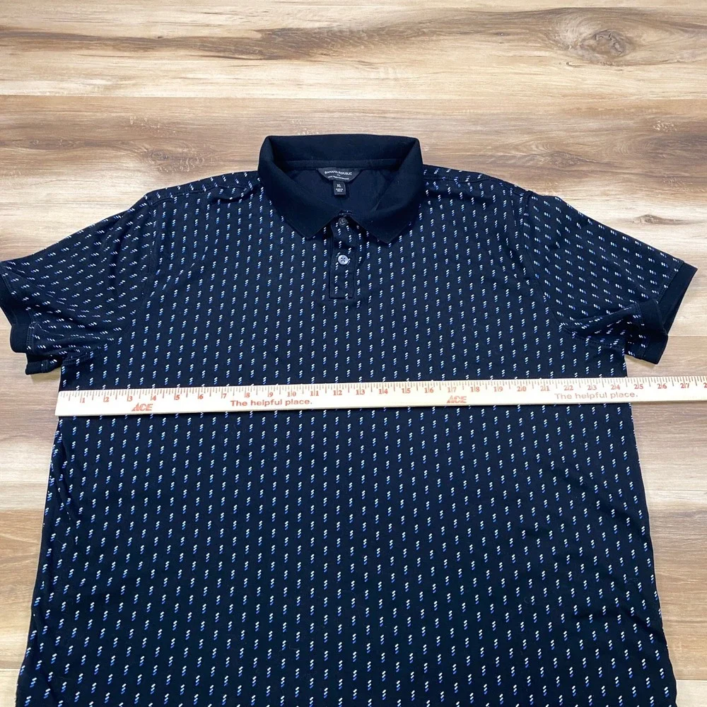 Banana Republic Polo Mens XL Luxe Touch Geometric Print Black Classic Shirt